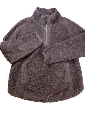 Mesh + Lace Faux Sherpa Half-Zip Pullover Sweatshirt Large Mauve Y2K